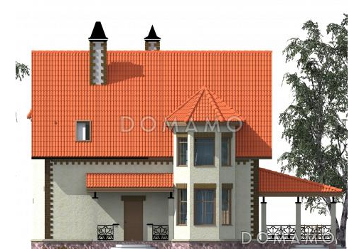 Дом с островерхой кровлей и двухэтажным эркером / Фасад 1