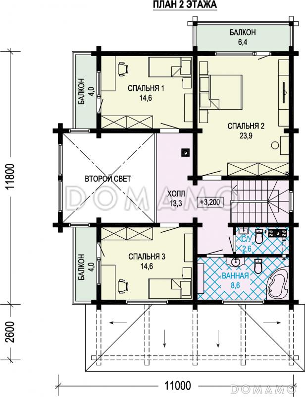 Проект просторного двухэтажного дома с балконами и вторым светом / План 2 этажа