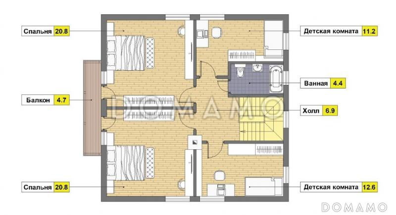 Проект кирпичного дома с большой открытой террасой / План мансардного этажа