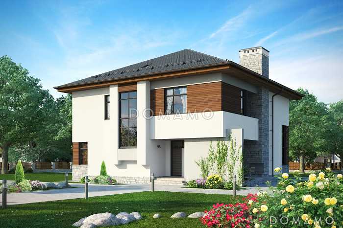 Проект двухэтажного дома с облицовкой штукатуркой Проект двухэтажного дома с облицовкой штукатуркой