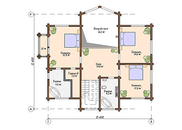 Проект дома из клееного бруса с сауной / План 2 этажа Проект дома из клееного бруса с сауной / План 2 этажа