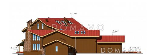 Проект большого двухэтажного дома с цокольным этажом, гаражом на три автомобиля, бассейном и зимним садом / Фасад 3
