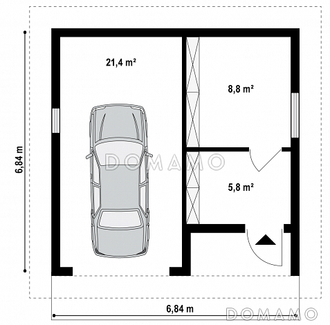 Проект одноместного гаража из газобетона с подсобными помещениями  / План 1 этажа Проект одноместного гаража из газобетона с подсобными помещениями  / План 1 этажа