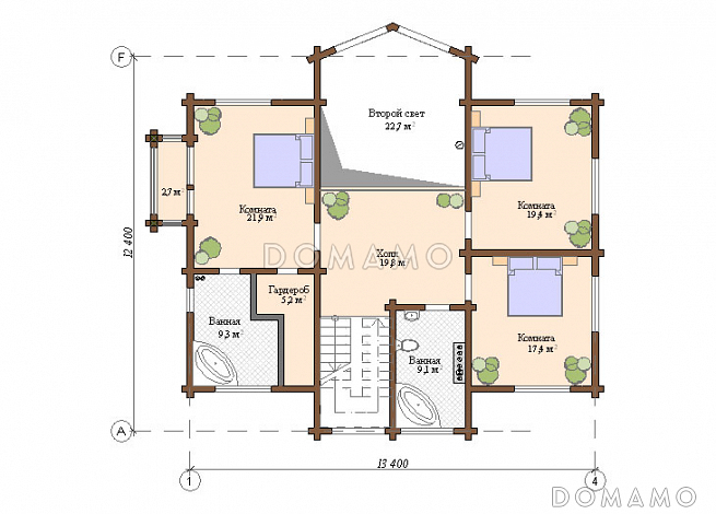Проект дома из клееного бруса с сауной / План 2 этажа Проект дома из клееного бруса с сауной / План 2 этажа