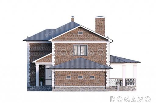 Проект двухэтажного дома с панорамным светлым окном и французским балконом в классическом стиле с эркером / Фасад 1