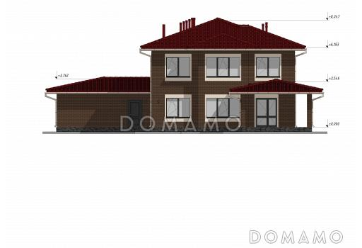 Проект двухэтажного дома с гаражом на две машины в стиле Райт S-234 / Фасад 2