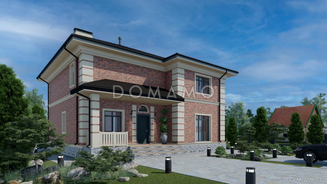 Проект двухэтажного дома из газобетона с террасой, кабинетом и 3 спальнями / 1