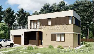 Проект небольшого дома в стиле хай-тек с гаражом S-137