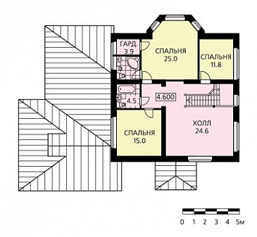 Проект дома из пенобетона с изысканными фасадами, гаражом на две машины, небольшой сауной / План мансардного этажа Проект дома из пенобетона с изысканными фасадами, гаражом на две машины, небольшой сауной / План мансардного этажа