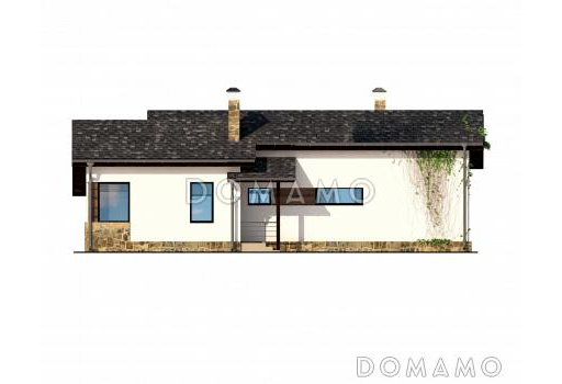 Проект одноэтажного дома с большой крытой террасой, тремя спальнями, кузней с окном, чердаком / Фасад 3