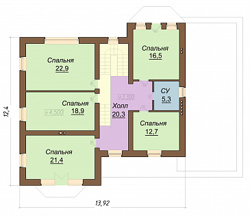 Проект дома с мансардным этажом, пристроенным гаражом и двумя балконами / План мансардного этажа Проект дома с мансардным этажом, пристроенным гаражом и двумя балконами / План мансардного этажа