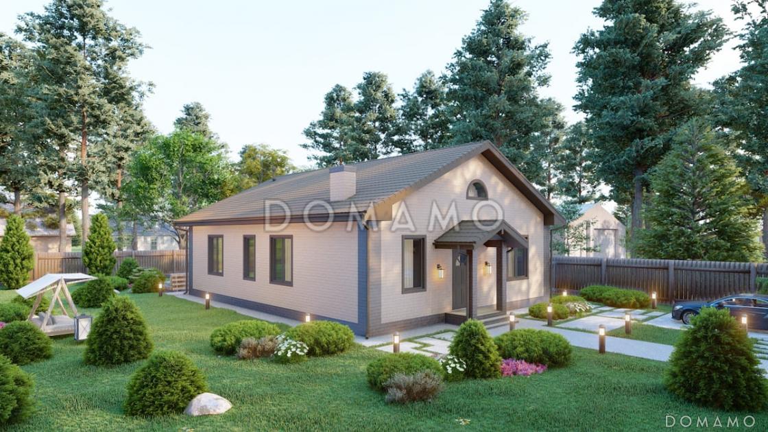 Проект компактного одноэтажного дома из газобетона с 3 спальнями, котельной и постирочной / 1