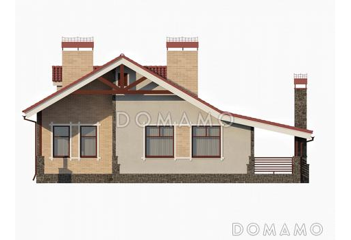 Проект одноэтажного дома с барбекю на большой террасе / Фасад 1