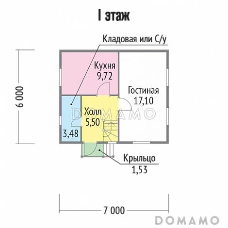 Проект каркасного дома 6х7 / План 1 этажа