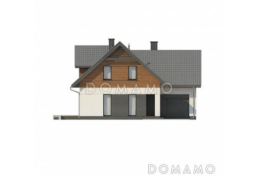 Проект современного одноэтажного мансардного дома из кирпича с кабинетом и гаражом / Фасад 3