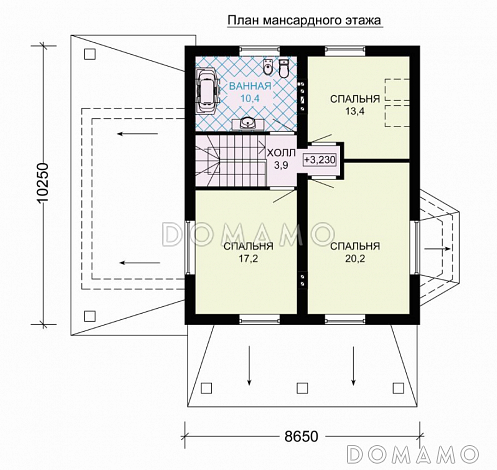 Проект дома из пеноблоков с мансардой, гаражом с подъемными воротами / План мансардного этажа Проект дома из пеноблоков с мансардой, гаражом с подъемными воротами / План мансардного этажа