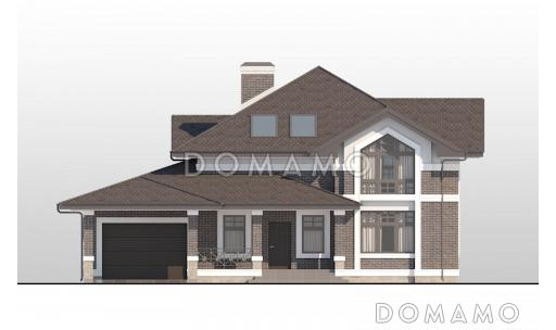 Проект просторного дома с гаражом, крытой террасой и пятью спальнями / Фасад 1