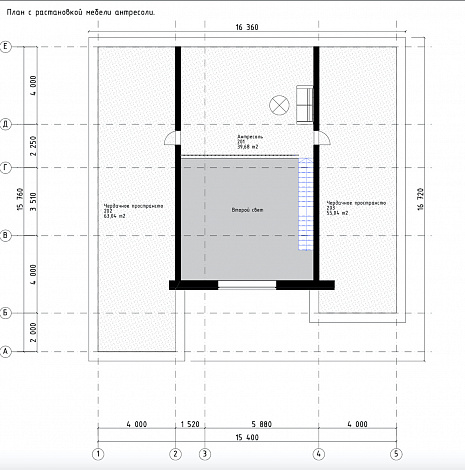 Проект одноэтажного дома с 3 спальнями, кабинетом и антресолью на чердаке / План чердака