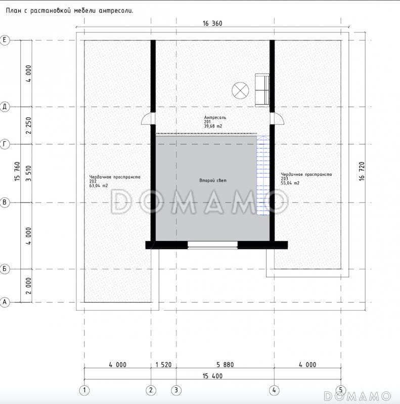 Проект одноэтажного дома с 3 спальнями, кабинетом и антресолью на чердаке / План чердака