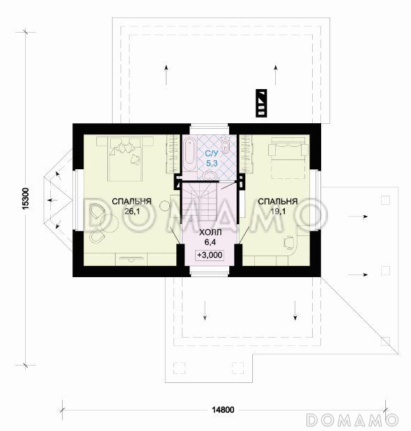 Проект современного дома из оранжевого кирпича с гаражом / План мансардного этажа