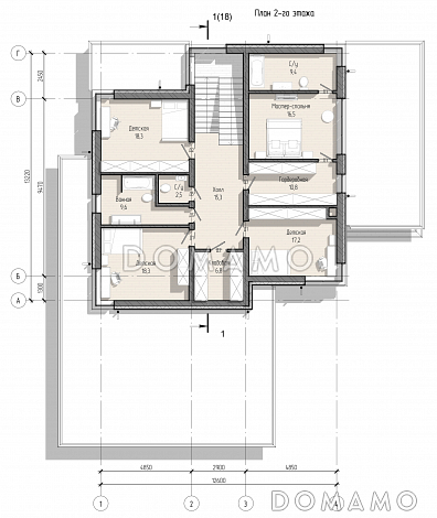 Проект просторного дома с навесом, верандой, сауной, 4 спальнями и кабинетом / План 2 этажа Проект просторного дома с навесом, верандой, сауной, 4 спальнями и кабинетом / План 2 этажа