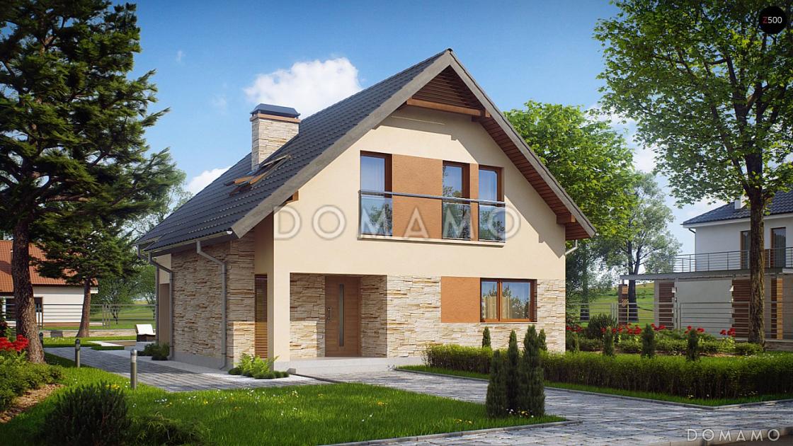 Проект небольшого одноэтажного мансардного дома из кирпича с тремя спальнями и просторной гостиной / 2