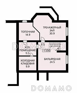 Проект классического дома с эркером, гаражом на два автомобиля, бильярдной, бассейном на первом этаже / План цокольного этажа Проект классического дома с эркером, гаражом на два автомобиля, бильярдной, бассейном на первом этаже / План цокольного этажа