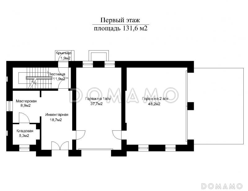 Проект гаража с помещениями вспомогательного назначения / План 1 этажа