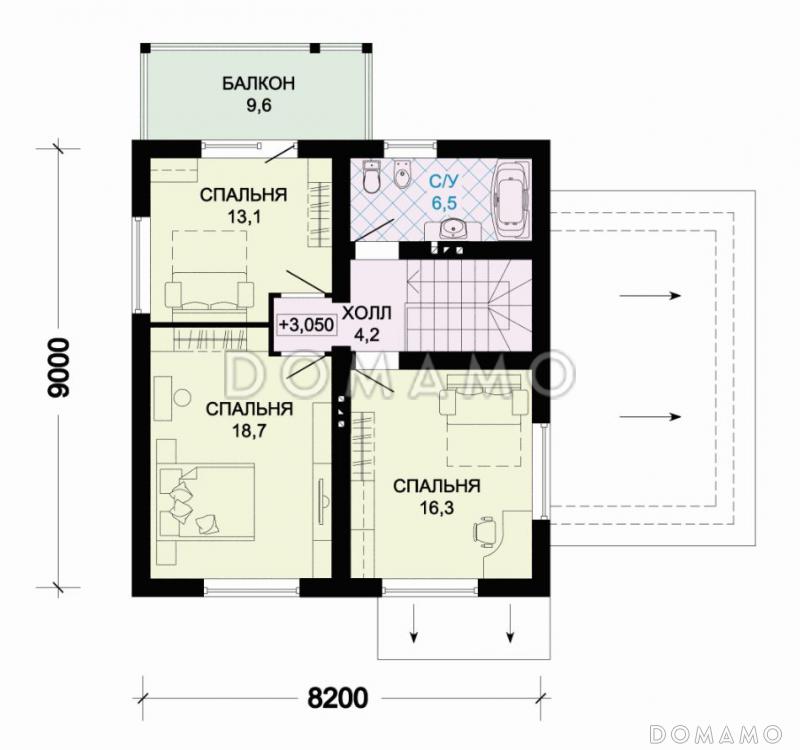 Проект небольшого дома с пятью жилыми комнатами и балконом из СИП панелей / План мансардного этажа
