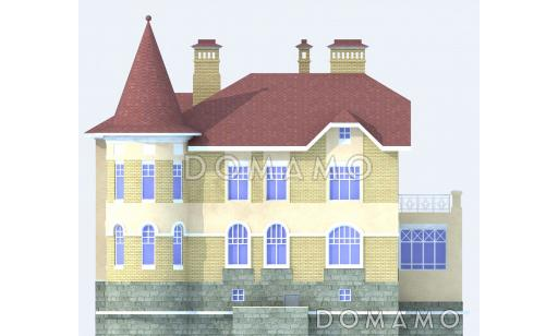 Проект кирпичного дома с гаражом на цокольном этаже / Фасад 4