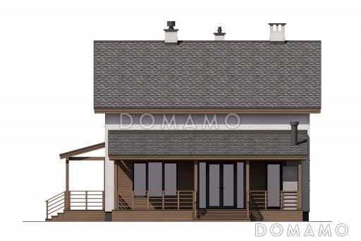 Проект дома с просторной дневной зоной, барбекю на террасе и тремя спальнями на мансарде / Фасад 4