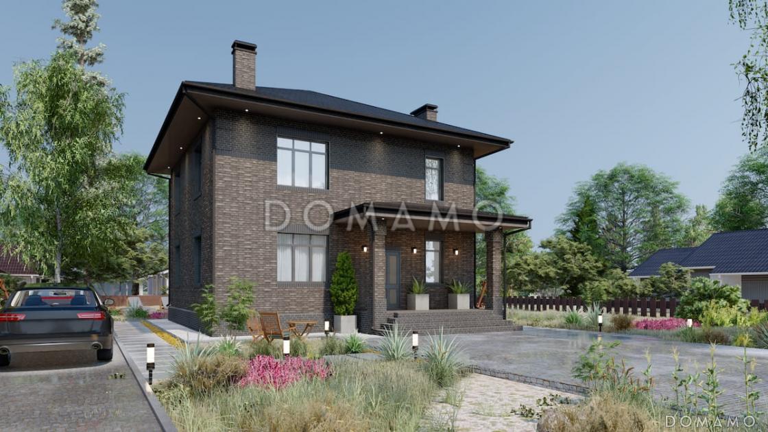 Проект компактного двухэтажного дома с террасой, гостиной и 4 спальнями / 1