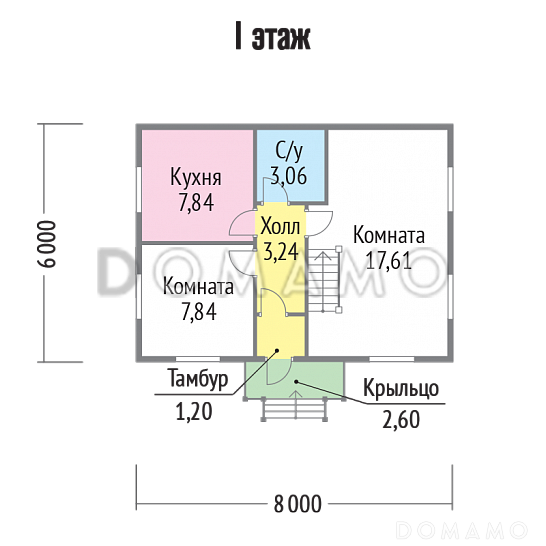 Проект миниатюрного каркасного дома / План 1 этажа