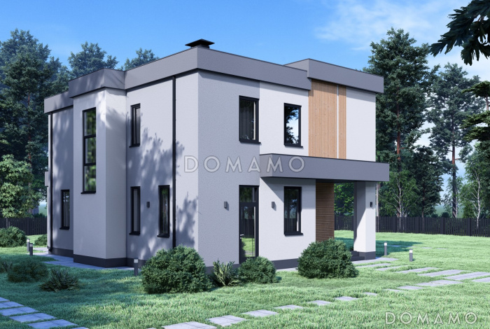 Проект дома в стиле Хай-тек с эксплуатируемой кровлей S-182 Проект дома в стиле Хай-тек с эксплуатируемой кровлей S-182