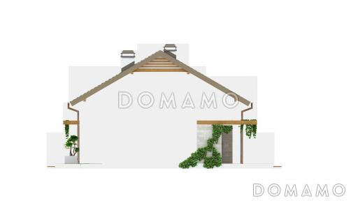 Проект компактного одноэтажного дома из газобетона с двумя спальнями и с возможностью обустройства чердачного помещения / Фасад 2