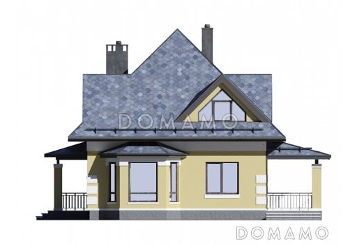 Проект дома с эркером в кухне, террасой, гостевой комнатой на первом этаже / Фасад 4