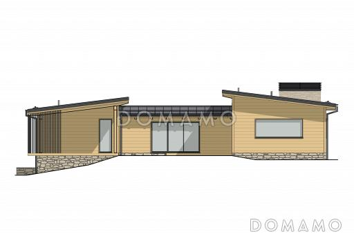 Проект кирпичного дома П-образной формы с внутренним двориком, масштабным остеклением в холле и гостиной / Фасад 2