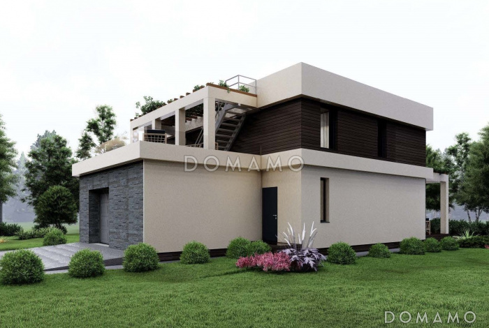 Проект загородного дома с плоской кровлей в стиле хай-тек S-228 Проект загородного дома с плоской кровлей в стиле хай-тек S-228