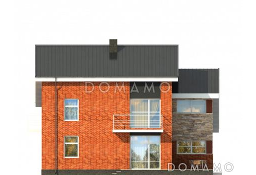 Проект дома с гаражом на одну машину, со спортзалом и душевой на втором этаже, большой мансардой / Фасад 4