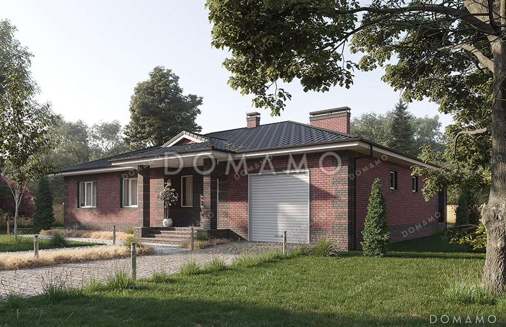 Проект одноэтажного дома со встроенным гаражом и террасой / 1