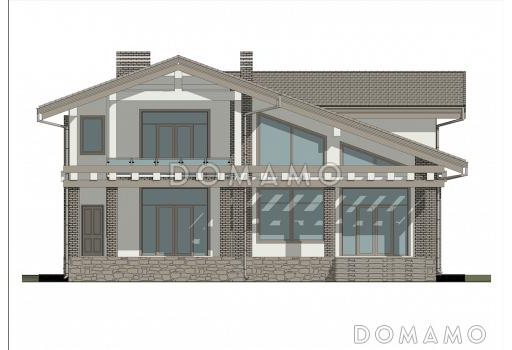 Проект дома с мансардой, вторым светом, балконом и крытой террасой / Фасад 3