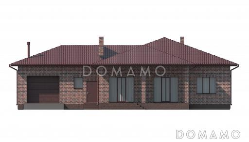 Проект дома с гаражом на две машины, террасой, большой кухней-столовой / Фасад 1