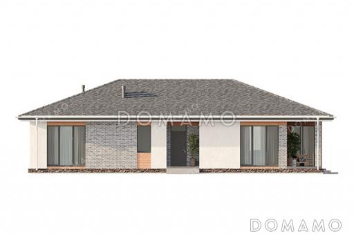 Проект современного загородного дома с комфортной террасой и тремя спальнями / Фасад 3