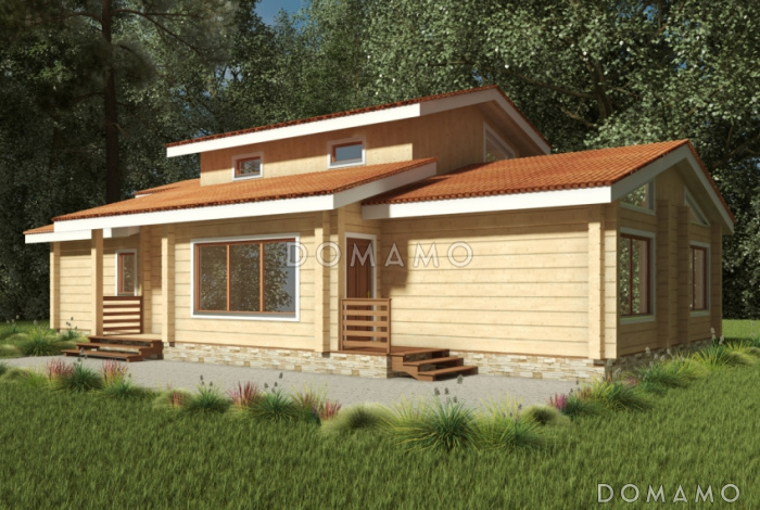 Проект дома из клееного бруса с мансардным окном Проект дома из клееного бруса с мансардным окном