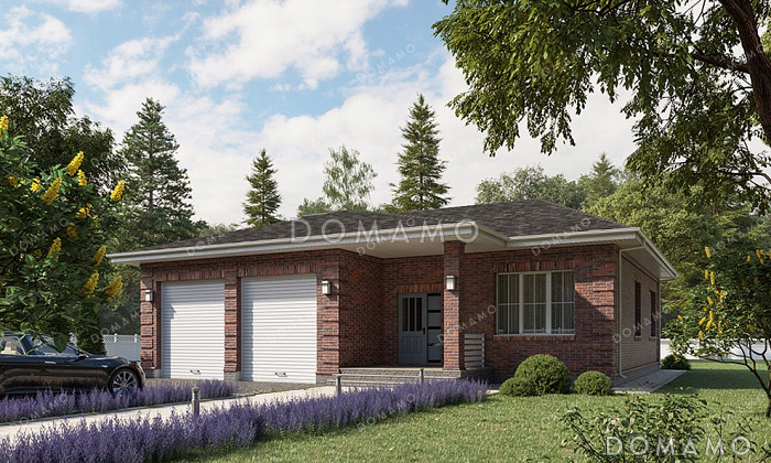 Проект одноэтажного дома с большой террасой и гаражом Проект одноэтажного дома с большой террасой и гаражом