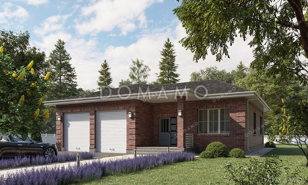 Проект одноэтажного дома с большой террасой и гаражом / 1