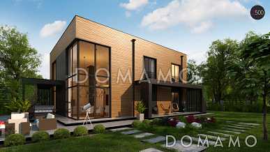 Проект современного двухэтажного дома из газобетона с плоской крышей, четырьмя комнатами, вторым светом и гаражом Проект современного двухэтажного дома из газобетона с плоской крышей, четырьмя комнатами, вторым светом и гаражом