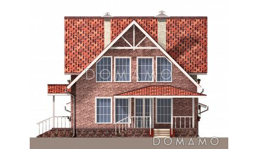 Проект загородного дома под красной кровлей с вторым светом, террасой и гаражом / Фасад 3