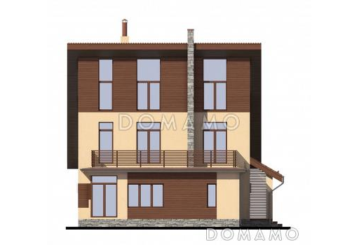 Проект дома с односкатной крышей, большим балконом и сауной / Фасад 4