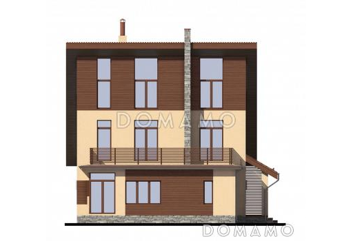 Проект дома с односкатной крышей, большим балконом и сауной / Фасад 4